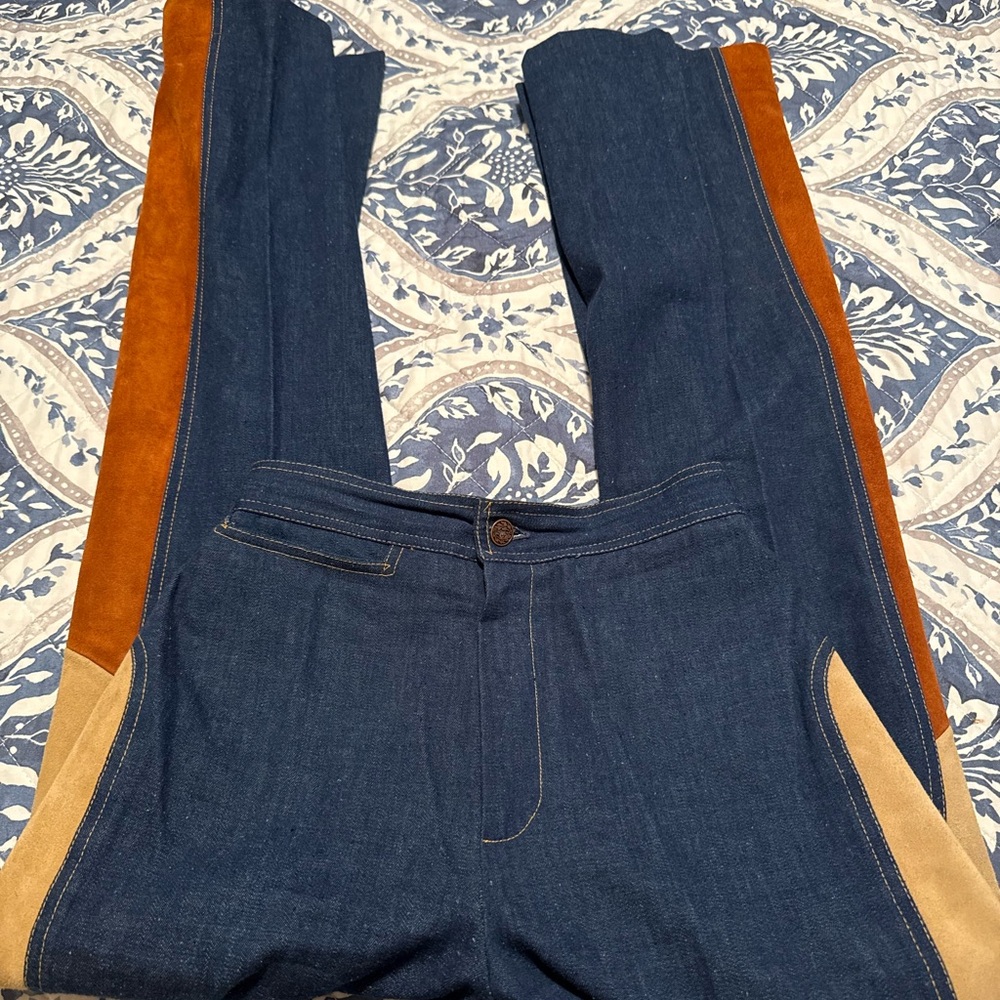 1970s vintage leather patchwork jeans